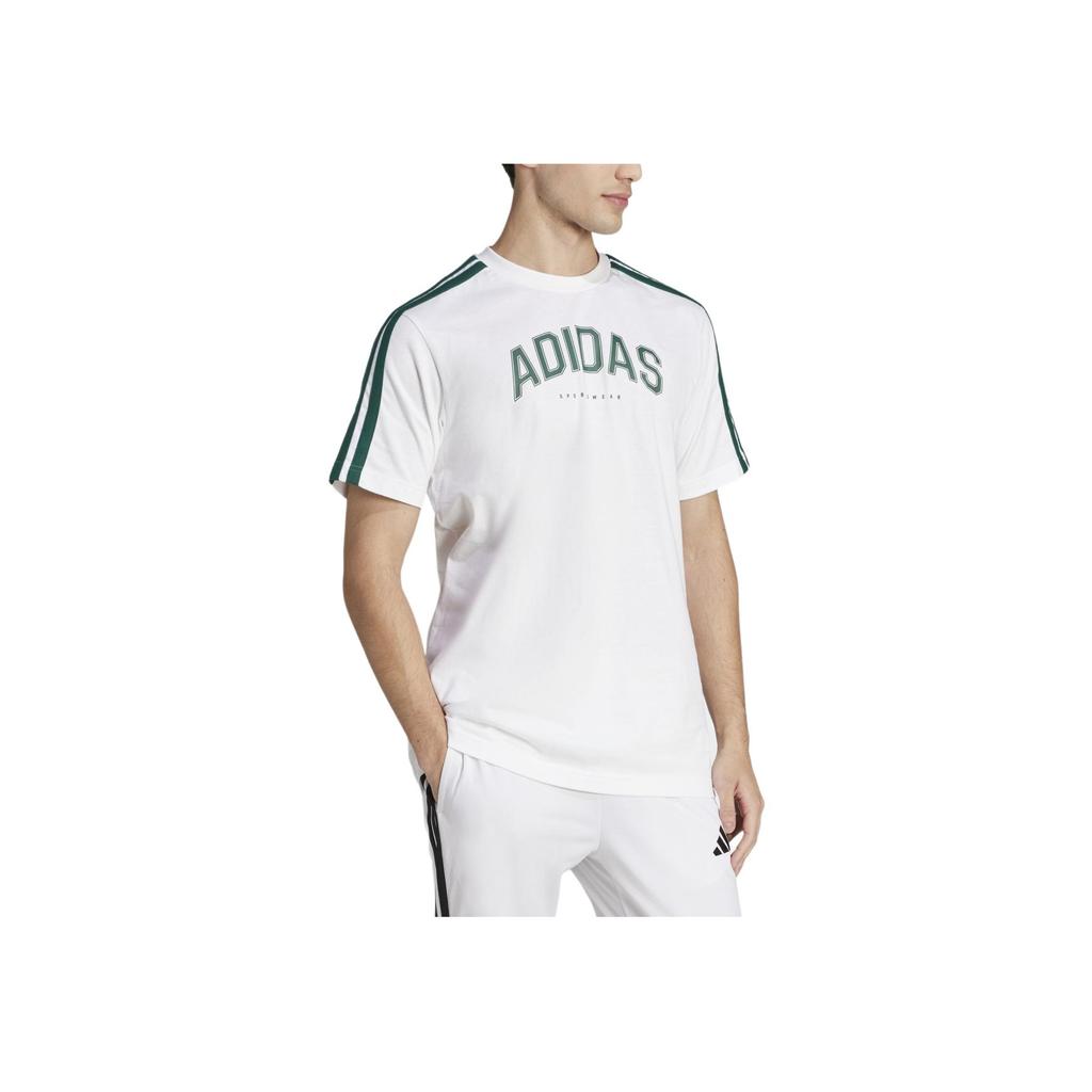 Adidas Logo Striped Round Neck Short Sleeve T-Shirt Men Tops White JJ3868
