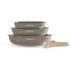 Set of 3 Frying Pans - All Hobs Including Induction - - AM4587 - Ceramic - Ø 20-24-28 Cm + Removable Handle - Taupe