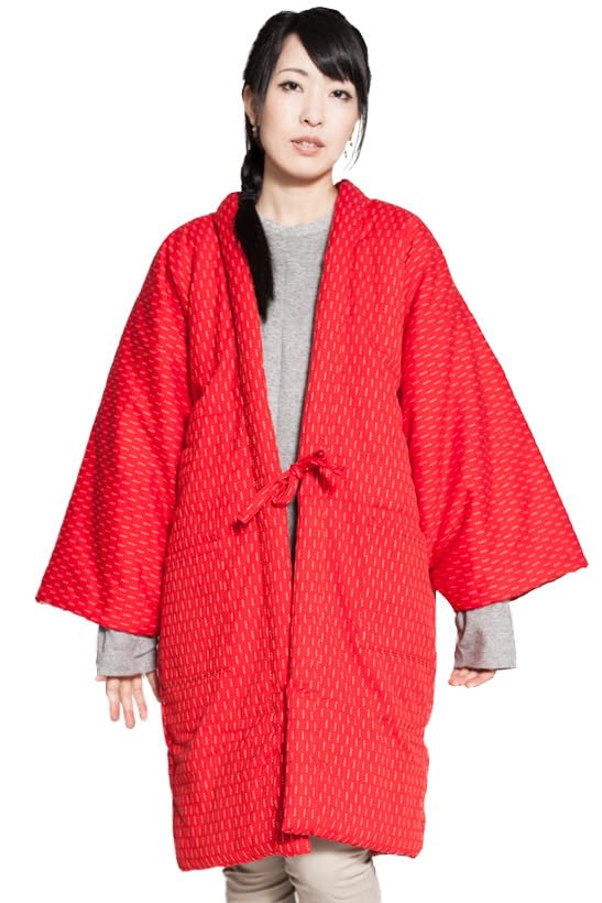 

РОККА Длинный хантен больших размеров Стильный Танзен Женский Куруме-тканый (Узор Рокка) - Теплый, Япония, Куруме, В наличии, Хантен, Дотера,