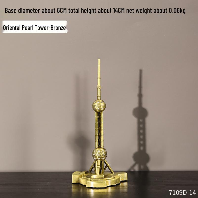Envy Porcelain Oriental Pearl Tower Model: Shanghai Architectural Souvenir Figurine for Desktop Decoration.