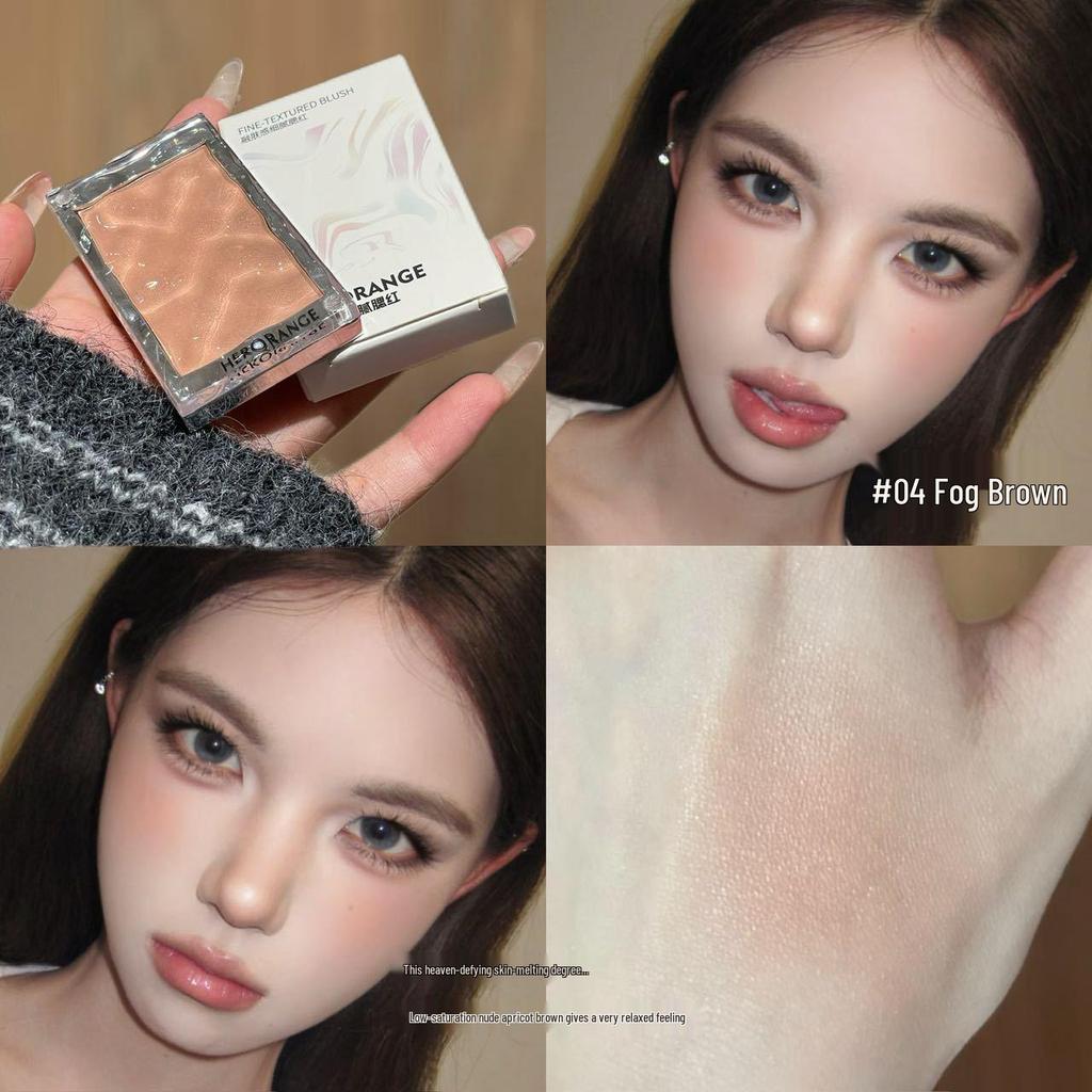 HERORANGE Delicate Skin-Melting Blush with Fine Shimmer - Peach Pink for Daily Natural Plumping and Brightening