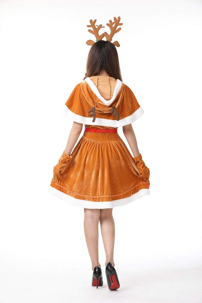 Osseoca Women's Santa Dress, Reindeer Cosplay Costume Set with Bolero, Headband, and Belt, Perfect for Christmas and Parties