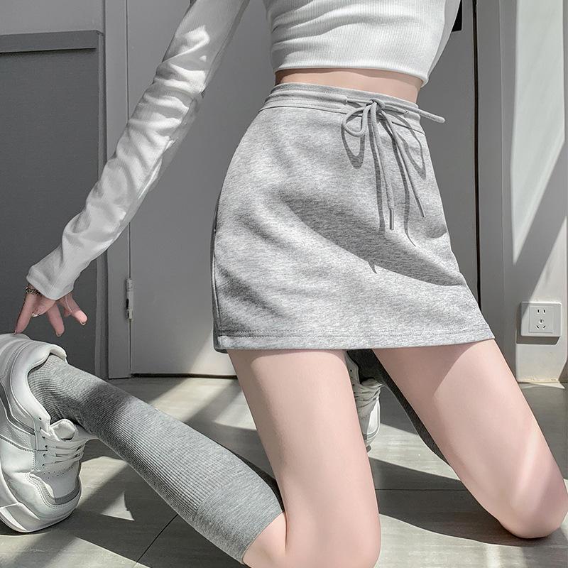 Women's Gray High-Waisted A-Line Sports Skirt and Shorts Combo for Spring/Summer 2025
