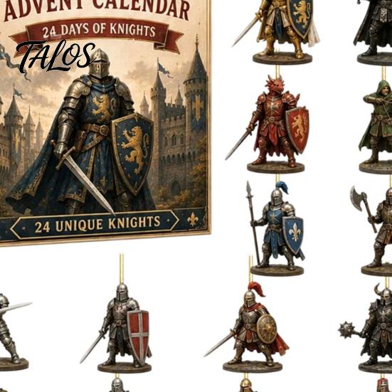 Holiday Countdown Calendar Christmas Medieval Knight Advent Calendar, with 24 Acrylic Decorations, Collectible Decor Day Xmas Box, Party Gift
