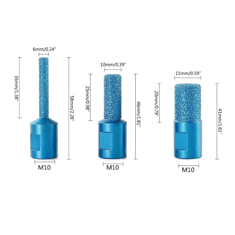 Pack of 3 100 Angle Grinder Grinding Head Durable Tips for Marble, Granite, and Quartz Countertops  6/10/15mm Diameter