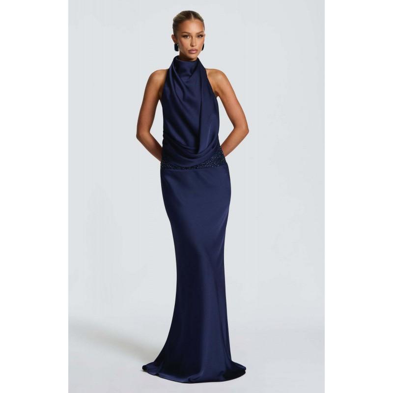 2025 Fall Womens Sleeveless Backless Sequin Cinched Waist Wrap Dress Bodycon Maxi In Navy White Coffee