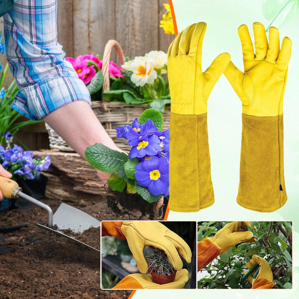 1 Pair Long Thorn Proof Rose Pruning Gloves with Forearm Protection Leather Labor Protection Long Elbow Gloves Best Garden Gift