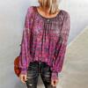 Women Tops Casual  Long Sleeve  Vintage Print Shirts Blouses Tops