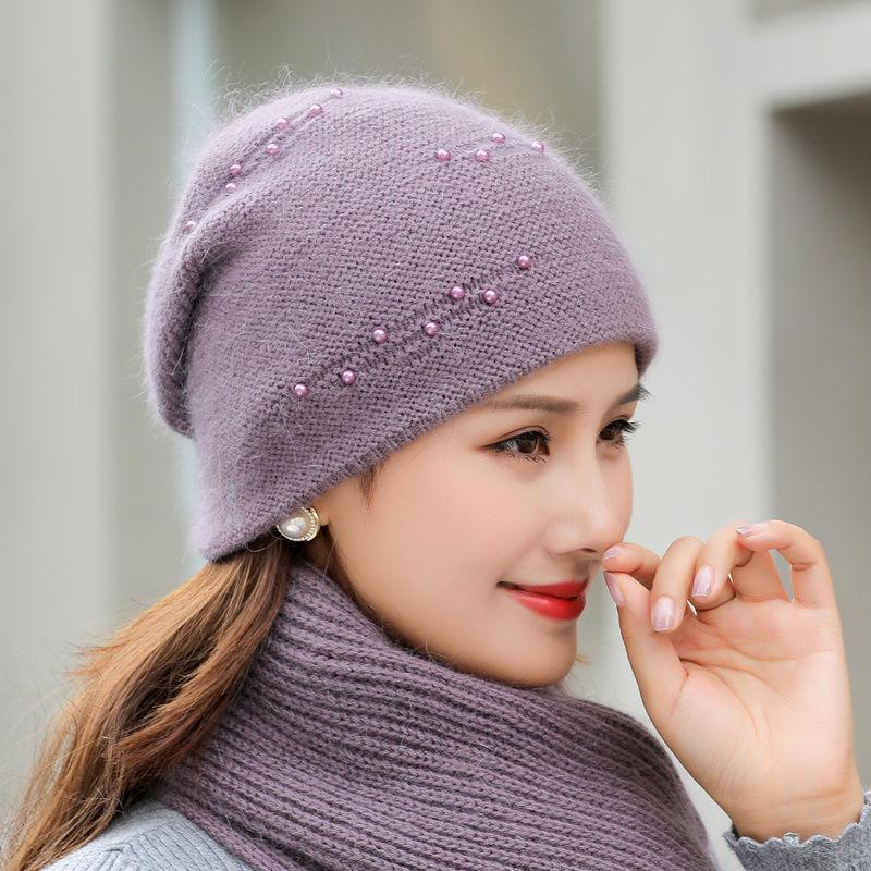 Neue Wintermütze für Damen, modisch, dekoriert, Beanie-Mütze, Kaninchenfell-Mischung, warme Wintermütze für Damen, lässige Streetwear, Strickmütze