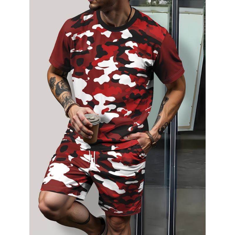 Men s fashion casual stylish short sleeve shorts 3d suit S
