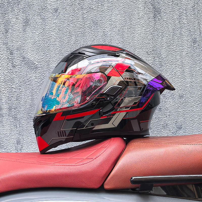 Motorcycle Helmet Peeling Helmet Double Lens Big Tail Locomotive Racing Helmet Running Helmet Men and Women Keep Warm In Winter