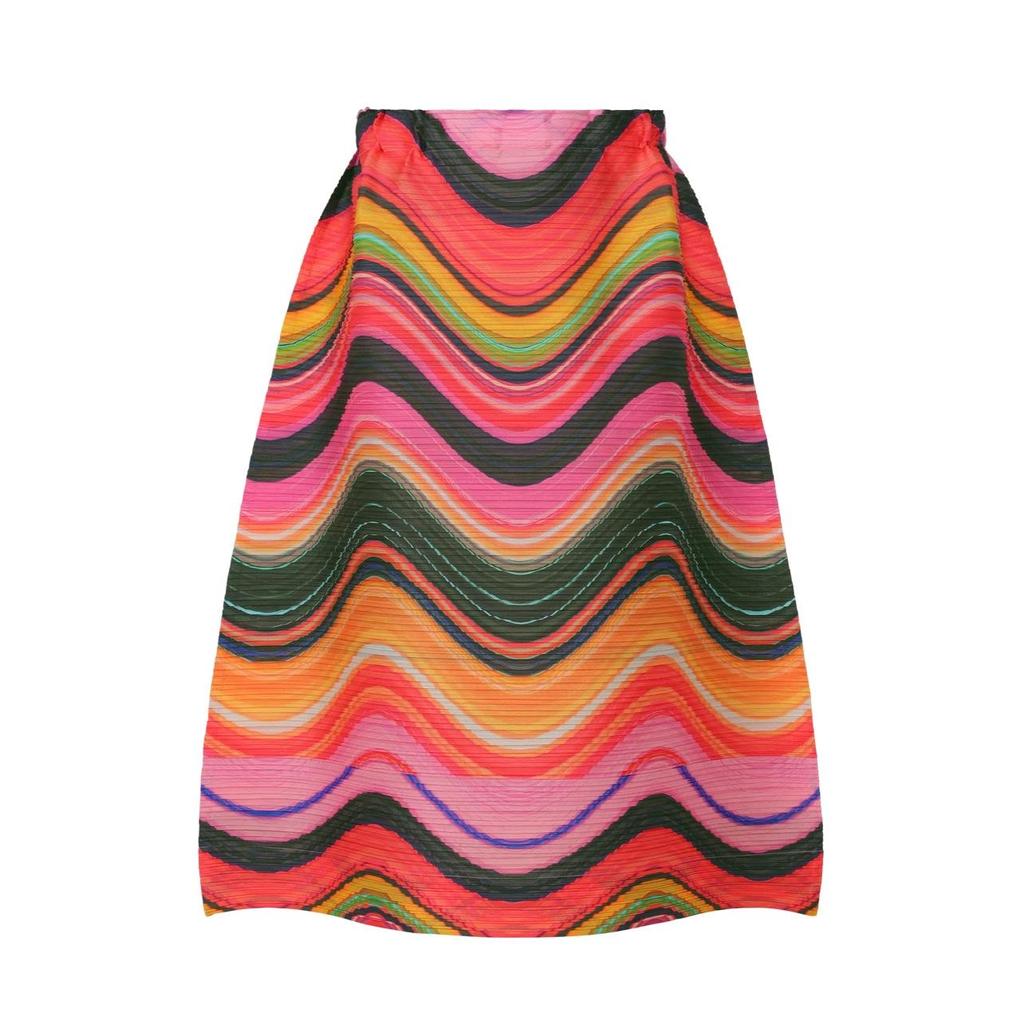Miyake Plus Size Autumn Stripe Bodycon Skirt & Loose Pleated Top Two-Piece Set for Women
