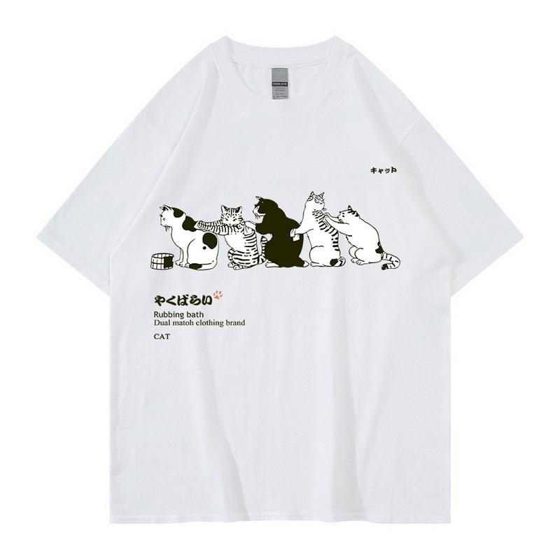 

2023 Унисекс Хип-Хоп Футболка Уличная Японская Кандзи Харадзюку Смешной Кот WoУнисекс Футболка 4XL
