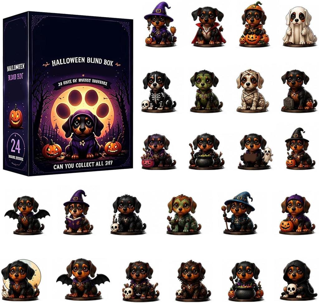 Halloween Advent Calendar Acrylic Dog Figurine for Holiday Countdown Decoration
