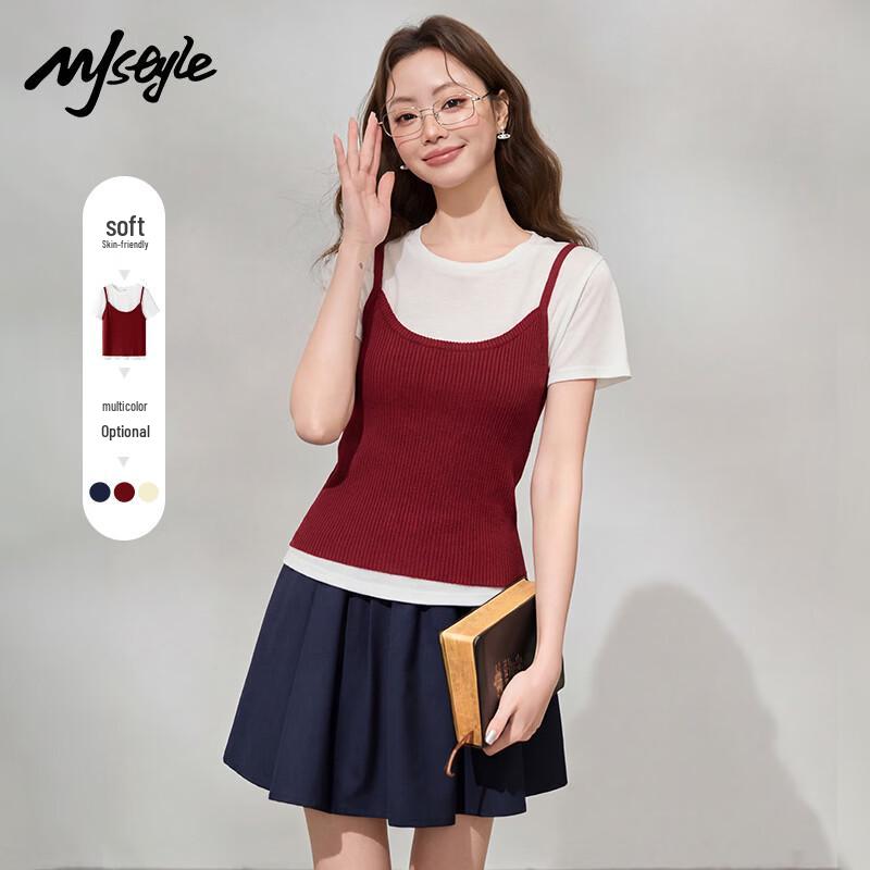 MJ STYLE Women s Color-block Snowflake Cotton Short-Sleeve T-Shirt S