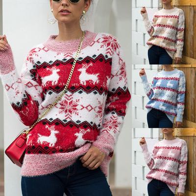 Women Christmas Sweater Long Sleeve   Printed Knitting Sweater Tops