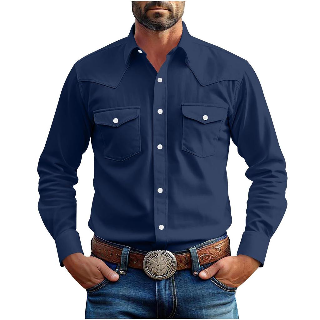 Men's Loose Classic Lapel Multi-pocket Industrial Work Shirt Top