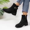 Brown Faux Suede Ankle Boots for Women Fashion Buckle Low Heels Western Boots Woman Side Zipper Thick Heel Short Booties Mujer