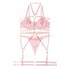 Sexy Women's Underwear Set: Bra, Belts, Chains, Thongs, Pink M