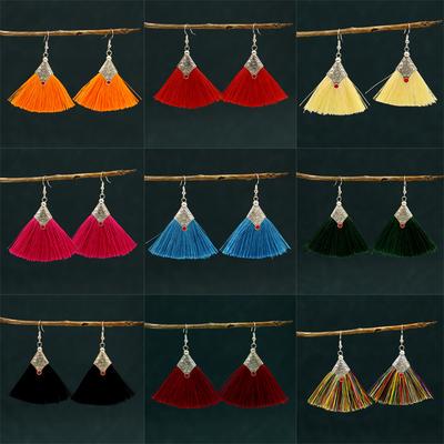 Ethnic Fan-Shaped Fringed Earrings Handmade Multi-Color Versatile Earrings Colored Ears Yunnan Retro Ear Jewelry Women