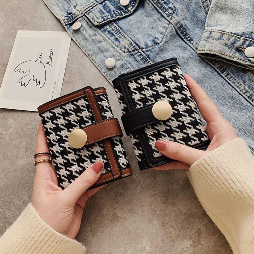 

Искусственная кожа Женщины Houndstooth Кошелек Корейский стиль Мода Женский