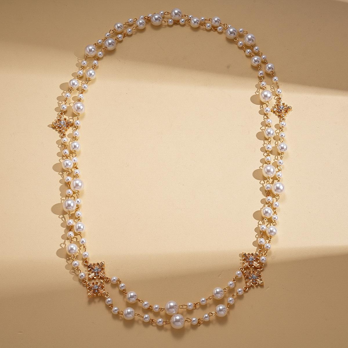 

Цепочка для свитера со вставками из имитации жемчуга, украшенная стразами, ретро-ожерелье, элегантное