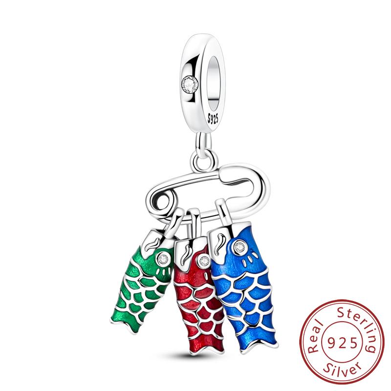 Original Copper Charms Beads Crown Football Trophy Carp Cat Charms Fit Bracelet Bangle Necklace Woman Jewelry Gift