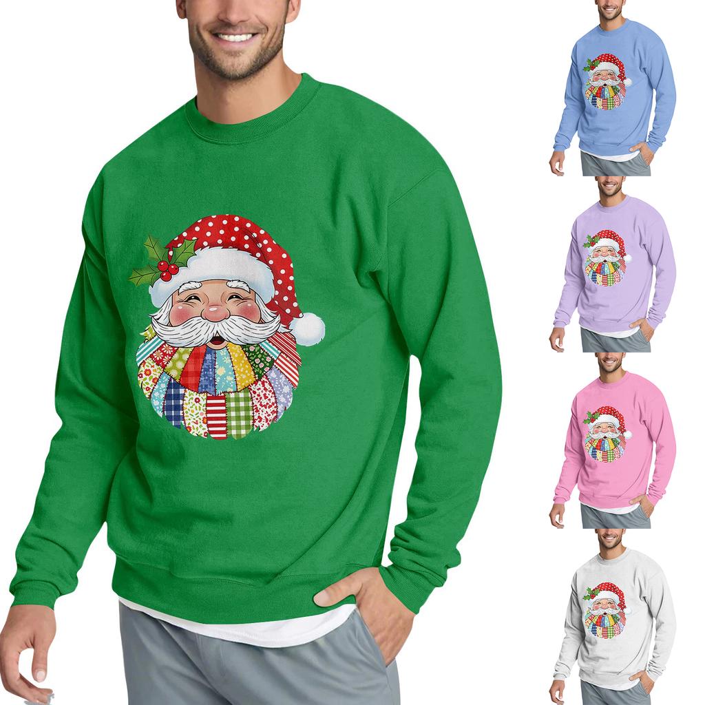 Christmas Print Loose Fit Round Neck Sweatshirt For Men