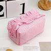 Girls Cosmetic Bag with Ruffles Quilted Cute Pink Bowknot Heart Makeup Bag Soft Cosmetic Pouch Makeup Organizer for Toiletries Brushes