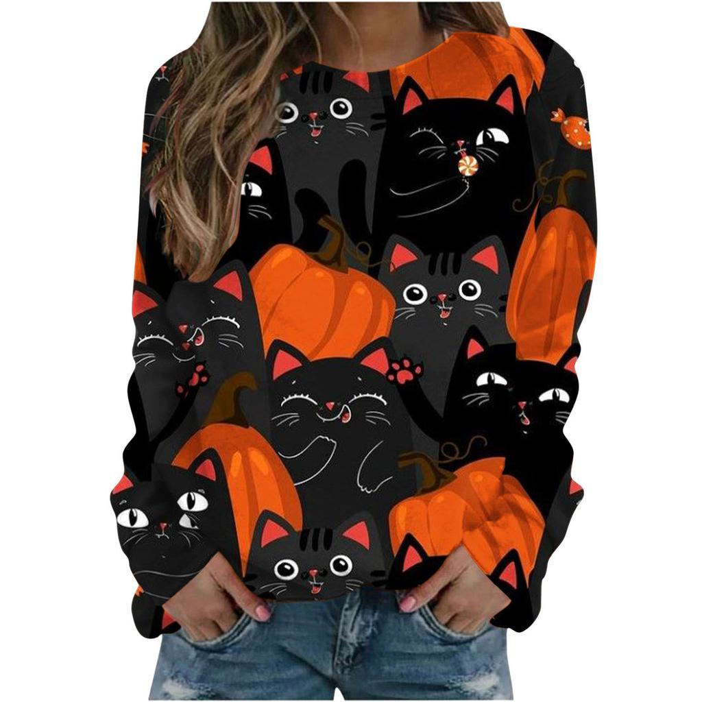 Halloween Bat Sweatshirts Cat 3D Print Hoodies Women Long Sleeve Y2k Hoodie Streetwear Oversized Pullovers Tops Woman Clothing