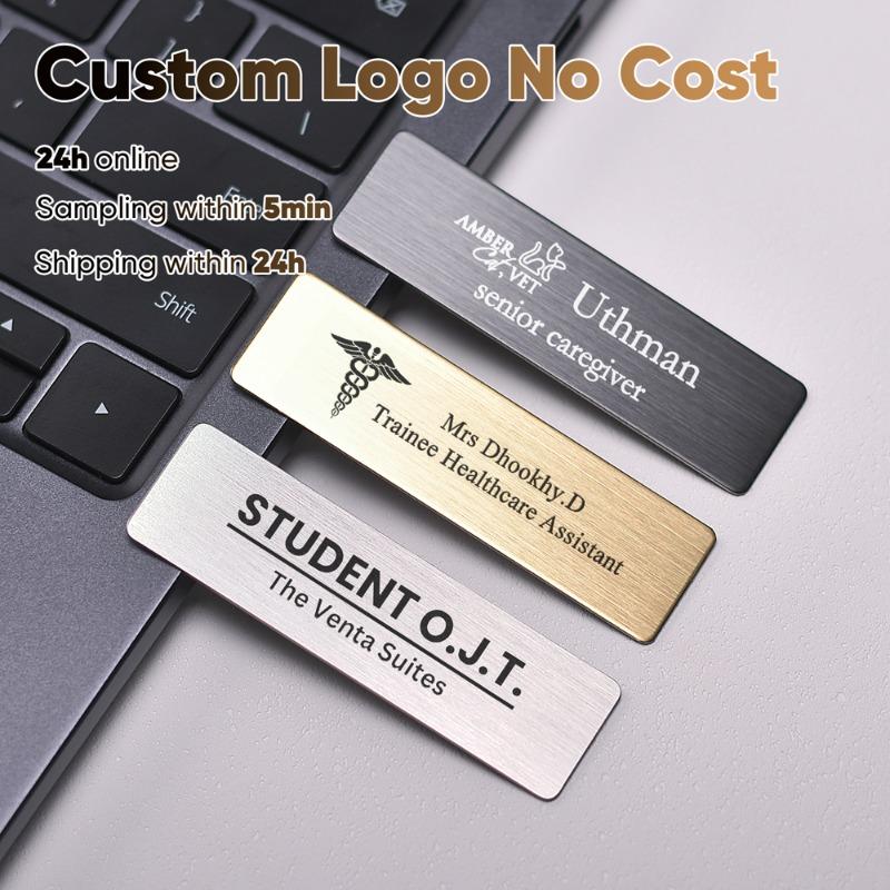 7 X 2cm 1PCS Free Customizable Brooches Pin Personalized Engraved Text Logo Business ID Plate Steel Metal Customized Name Badges