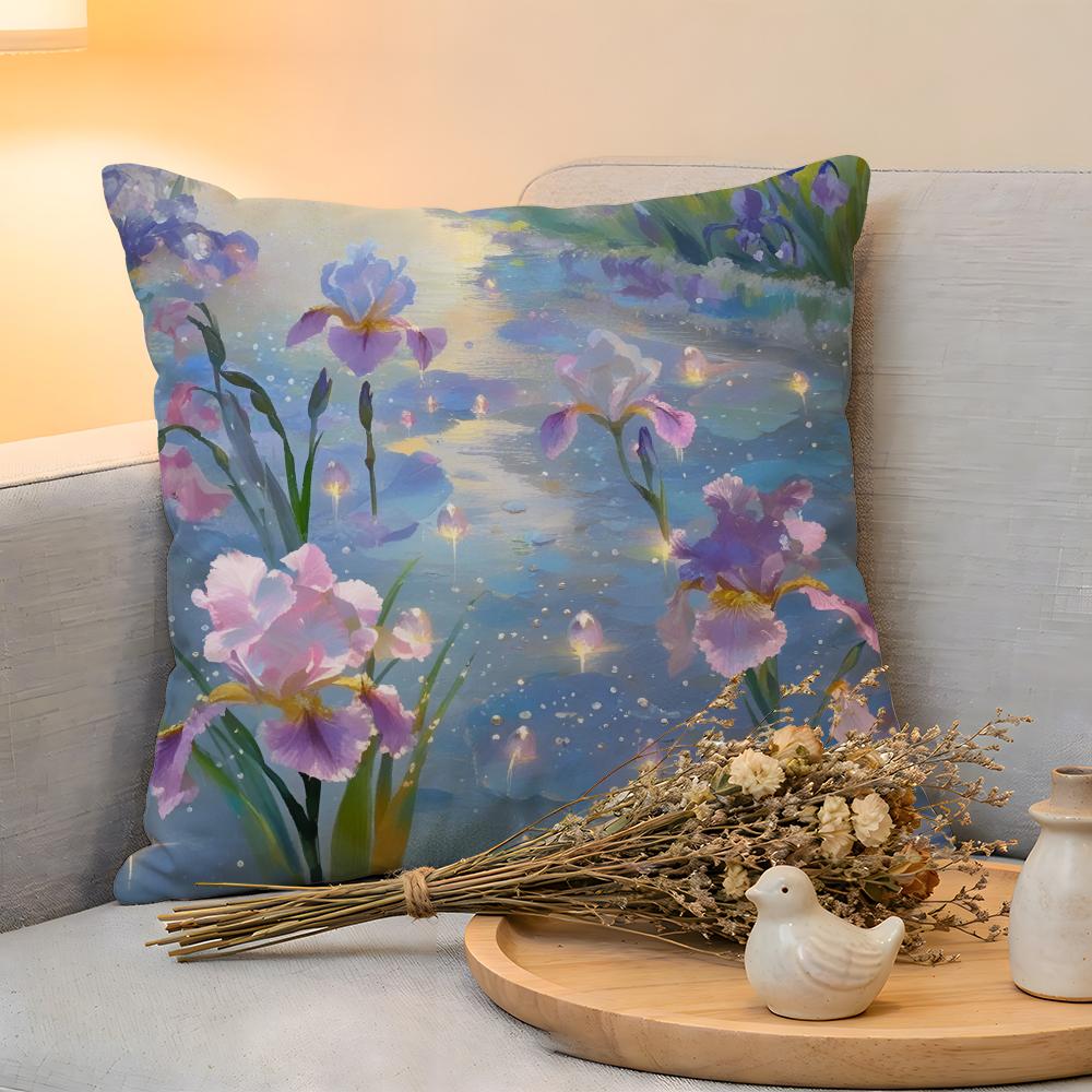 Cushion Cover Linen SkinFriendly Soft Decorative Case for Sofa Home Decor Fashion Iris Pillow Cover