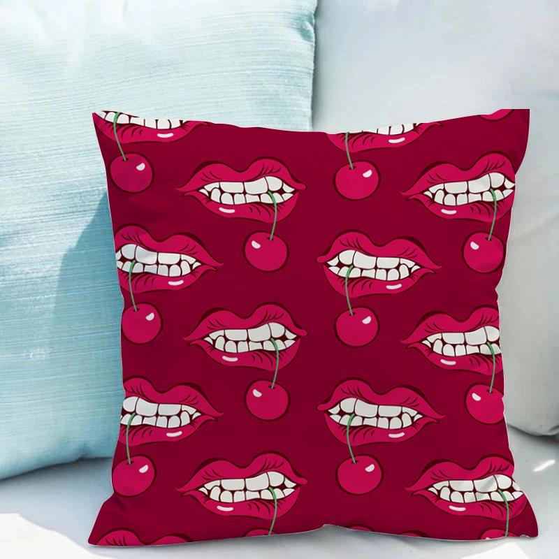 

Двусторонняя печать Иллюстрация рта Наволочки для диванных подушек Чехол для подушки Подушки Спальня Диван Декоративная подушка Автомобиль 66x66cm бордовый