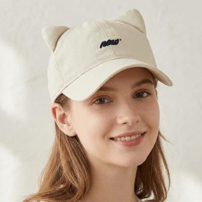 Simple Embroidered Embroidery Letter Baseball Cap Cotton Visor Cat Ear Hat Sunscreen Korean Style Peaked Cap Men