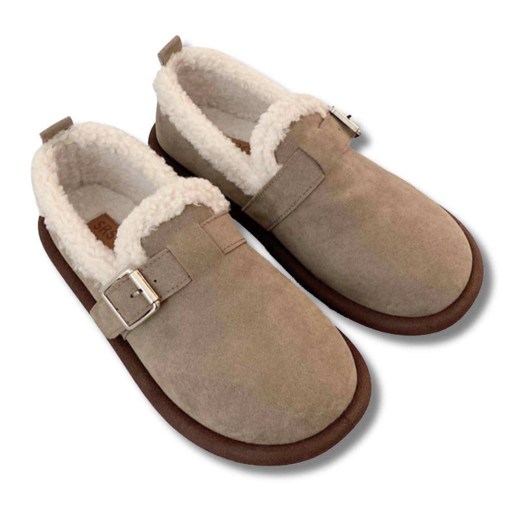 ALVEIN Moccasins with Fleece Warm and Brushed Fleece Japanese Shoe Women's Slip-On Lining, Fluffy, Wide-Waisted, Comfortable, (Gray, Size, Adult, 24.0