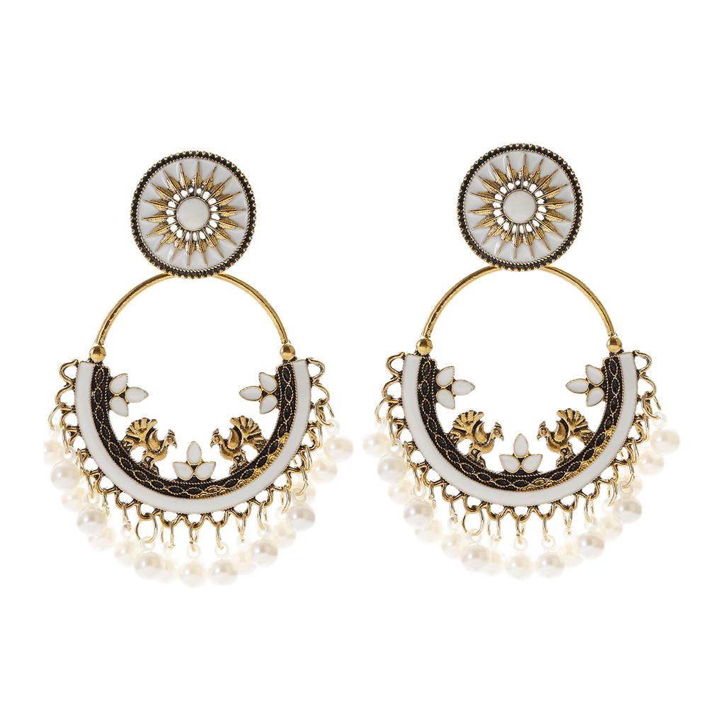 Indian Jhumka Zircon Vintage Bell Tassel Earring Boho Antique Ethnic copper Plated Drop Hanging Earrings For Women Pendientes