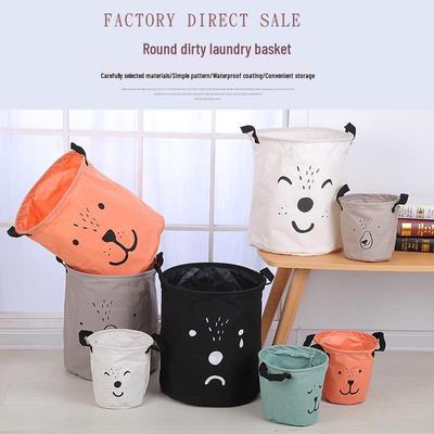 Cotton Linen Waterproof Round Laundry Hamper - Foldable Dirty Clothes Basket Storage Bag