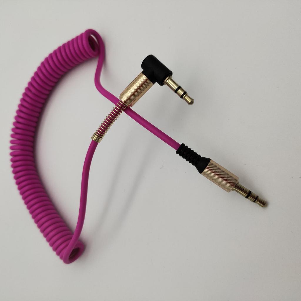 1.5m Retractable 3.5mm Male-to-Male AUX Spring Audio Cable with Elbow to Straight Head Design for Car Connection
