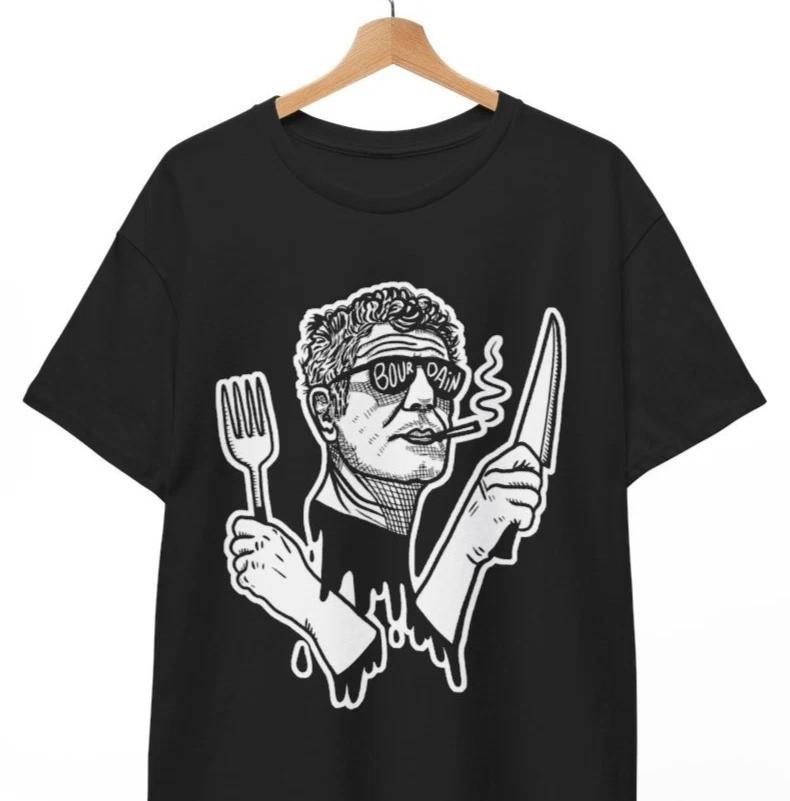 

Anthony Bourdain Knife and Fork Graphic Print T-shirt S-5XL Q3364 Unisex T-Shirt XXXXL