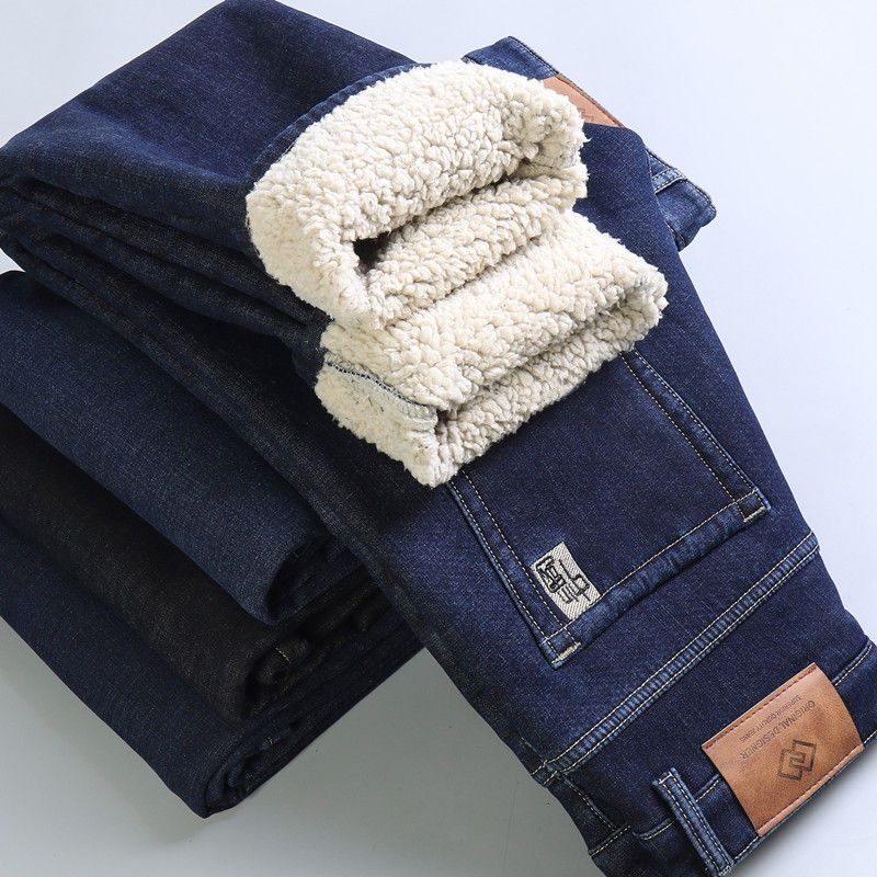 

Осень и Зима Джинсы из овечьего бархата Мужские Утепленные Прямые Свободные С высокой посадкой Большого размера Очень толстые Теплые Длинные брюки Мужские 33