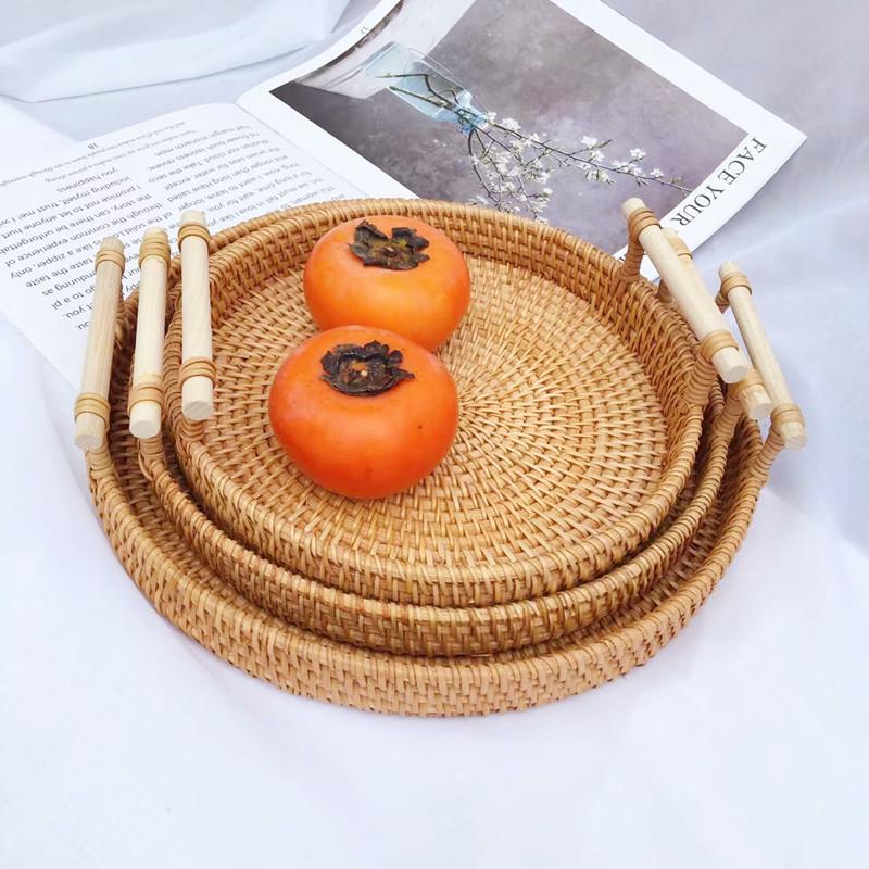 Vietnamese Rattan Woven Double-Handle Tray and Picnic Basket Organizer