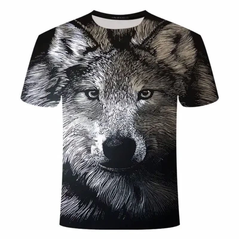 Wolf Men 3D Printed Animal Short-sleeved Tops Casual Street