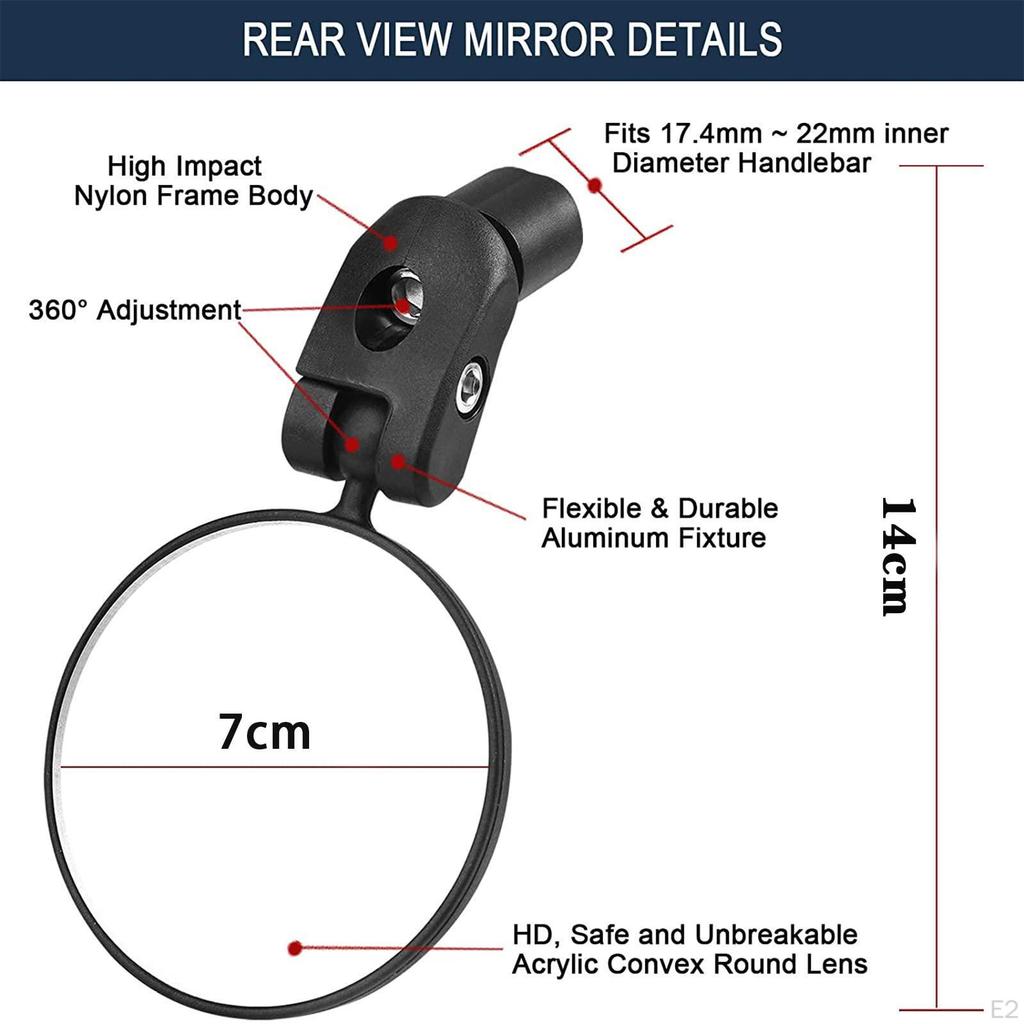 2x Bike Handlebar Mirror Bicycle Rear View Mirrors 360° Adjustable Safety Wide Angle Reflector for