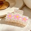 Hair Claw Strong Grip Hair Clip Ice-Clear Acetic Acid Material Floral Pattern Pearlescent Back Head Hair Claw Half-Tied Hair Accessory