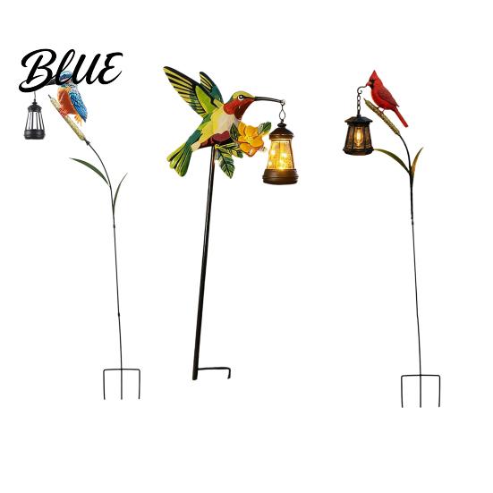 Kingfisher Yard Stakes Solar Garden Stake Light Metal Bird Art with Hanging Lantern Auto-On Outdoor Lighting for Patios LED Waterproof Patio