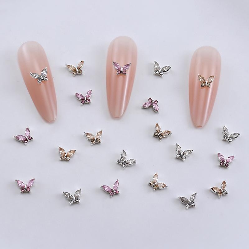 10Pcs 3D Mini Crystal Butterfly Nail Art Charms Jewelry Parts Accessories Luxury Alloy Nails Decoration Rhinestones Supplies