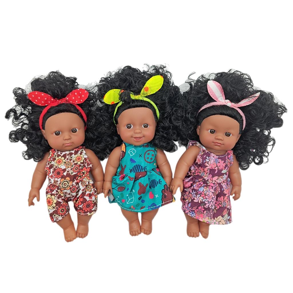 18-47CM Black Doll Full Body Vinyl Reborn Doll Soft Glue Simulation Baby African Doll Music Doll