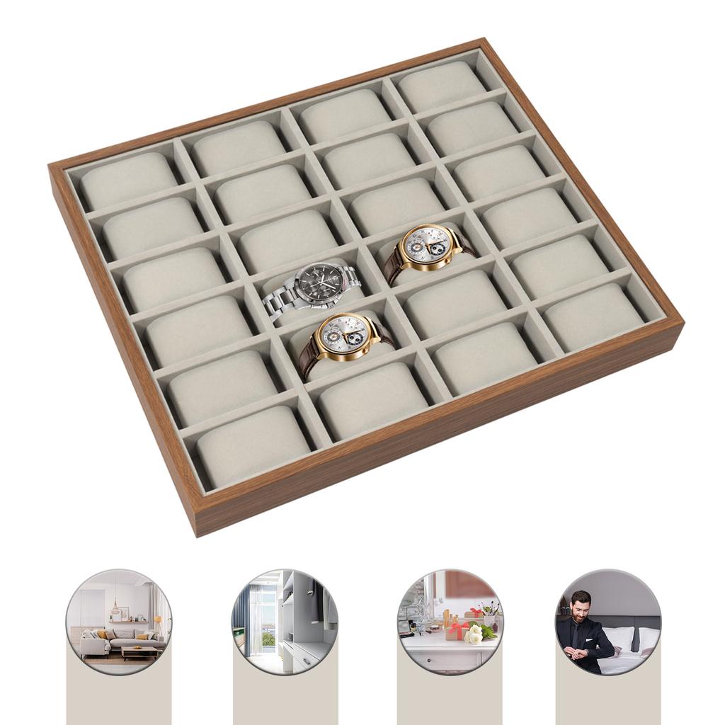 24 Grids Jewelry Tray Organizer Flannel Watch Storage Jewelry Watch Show Case Stackable Display Tray with Pillow for Necklace