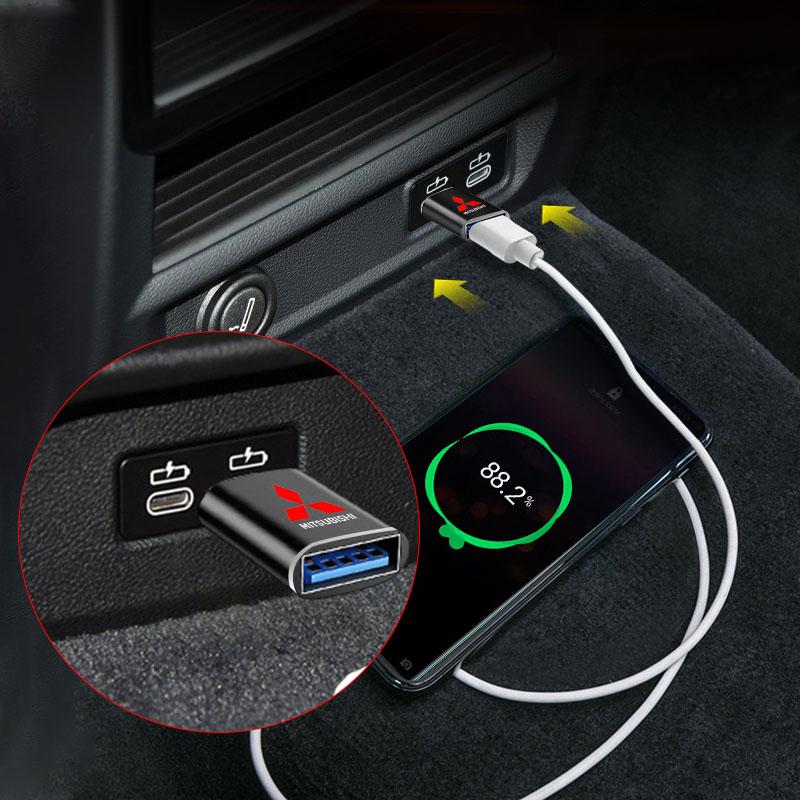 Car Usb Type C Cable Converter Charging Adapter For Mitsubishi Lancer Ralliart 10 3 9 EX Outlander 3 ASX L200 Accessories