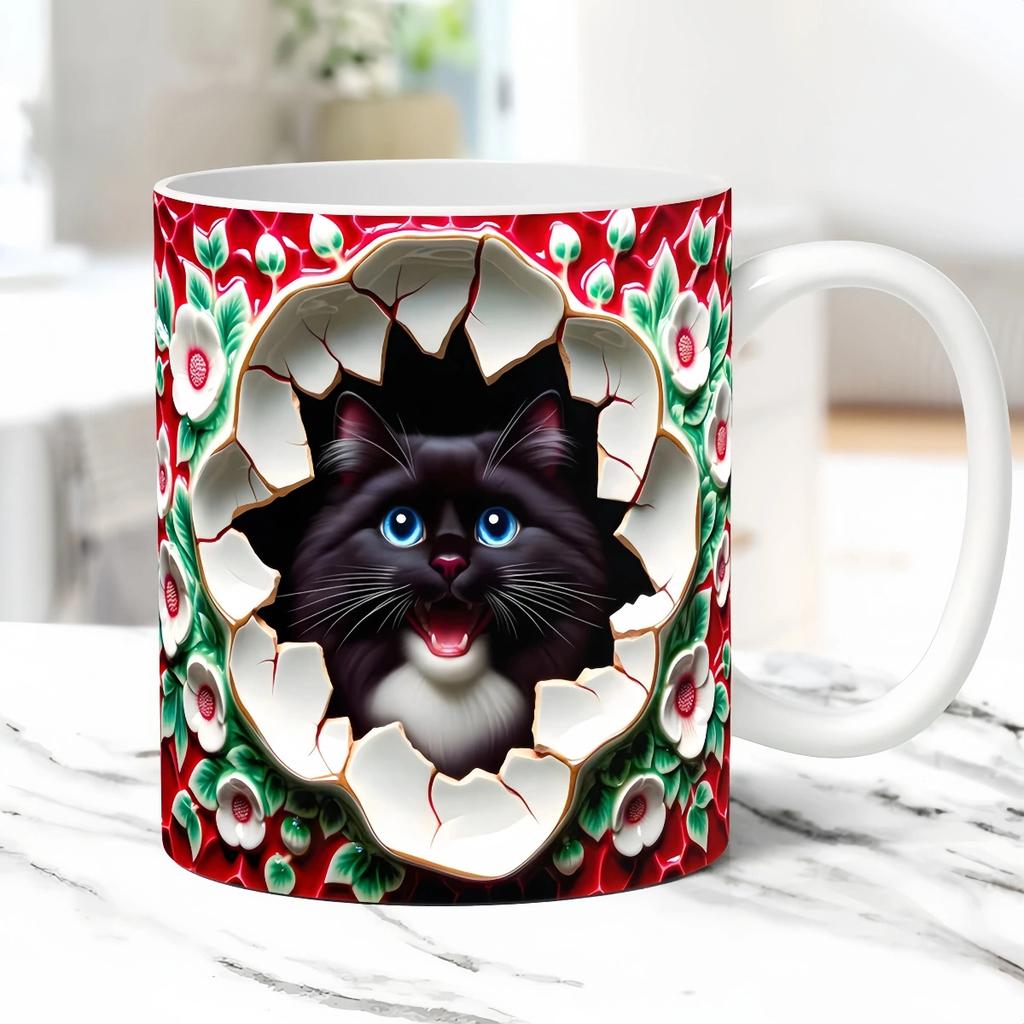 Uroczy ceramiczny kubek z motywem kota Idealny na kawę, herbatę, mleko Doskonały prezent dla przyjaciół i rodziny, Akcesoria do kawiarni